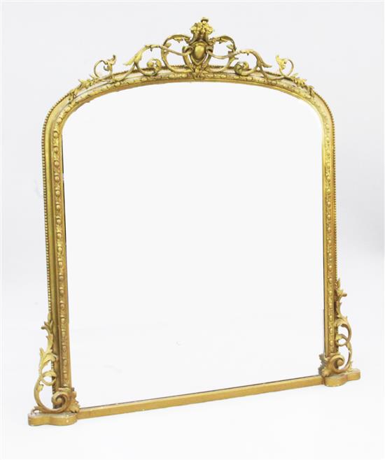 A Victorian giltwood and gesso overmantel mirror, Overall W.4ft